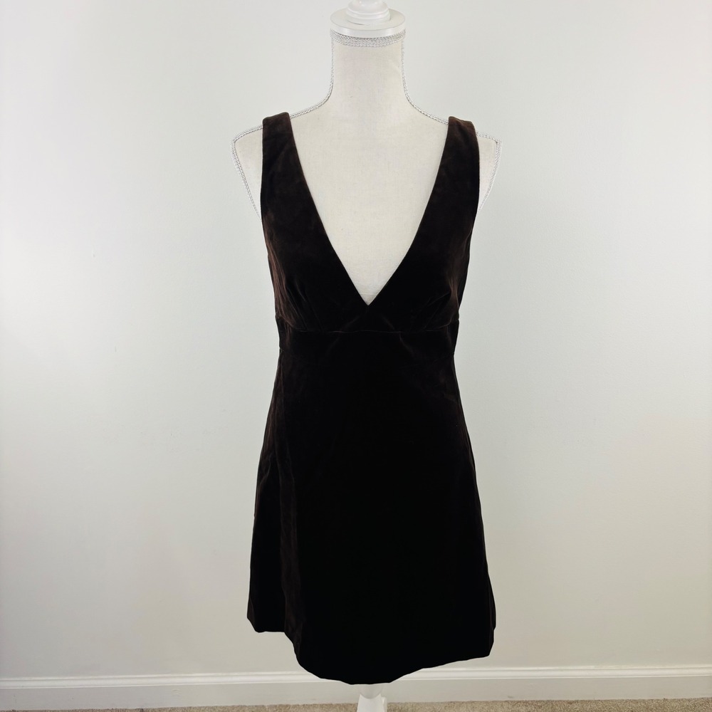 New J. Crew Factory Brown Velvet V-Neck Mini Holiday Christmas Dress Size 4